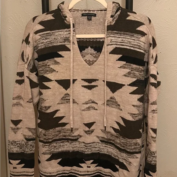 EUC - AE Aztec Baja Hoodie Sweater Boho Surf Size Med 100% Cotton - Picture 3 of 6